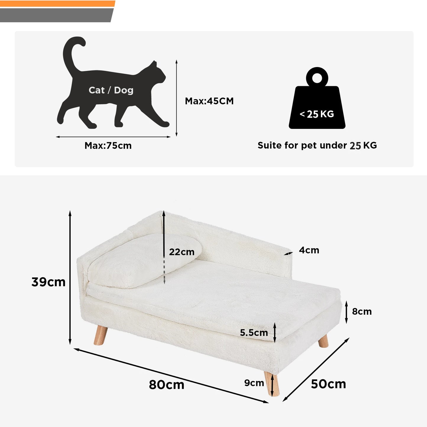 Elevated Pet Bed Solid Wood Leg Dog Cat Sofa for Indoor  L Shape Plush Couch Lounge with Soft Cushion