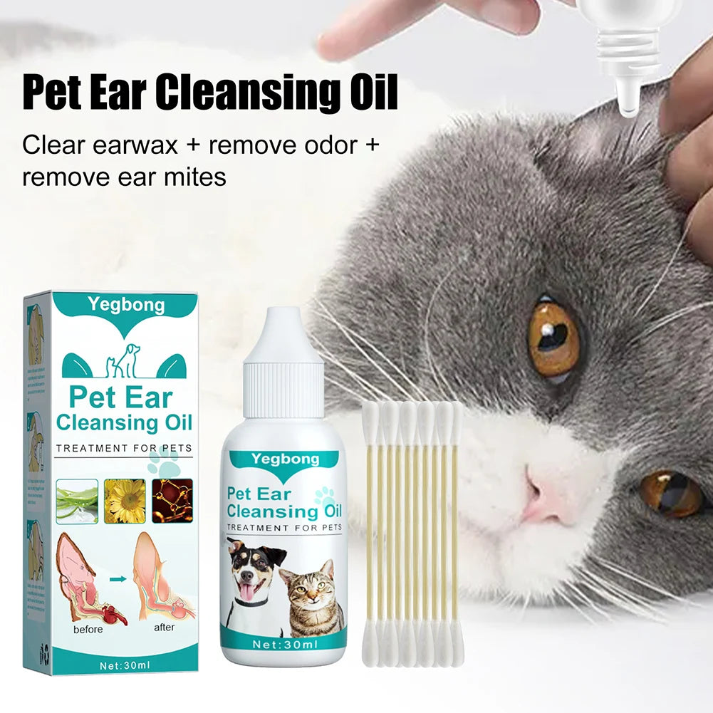 30ml Dog Ear Cleaning Remove Mites Dog Ear Medicine Keep Canals Clean Cat Ear Deodorant Oil Anti-ticks for Pet Cleaning Supplies