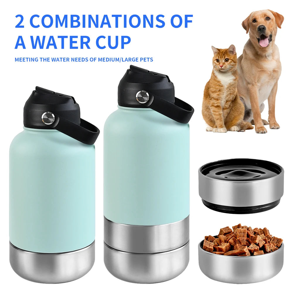 OKKPETS 32Oz 3 in 1 Stainless Steel Dog Water Bottle 1000ml Outdoor Travel Portable Pet Insulated Feeder Dog Bowl Food Bottle