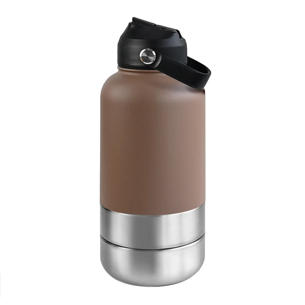 OKKPETS 32Oz 3 in 1 Stainless Steel Dog Water Bottle 1000ml Outdoor Travel Portable Pet Insulated Feeder Dog Bowl Food Bottle