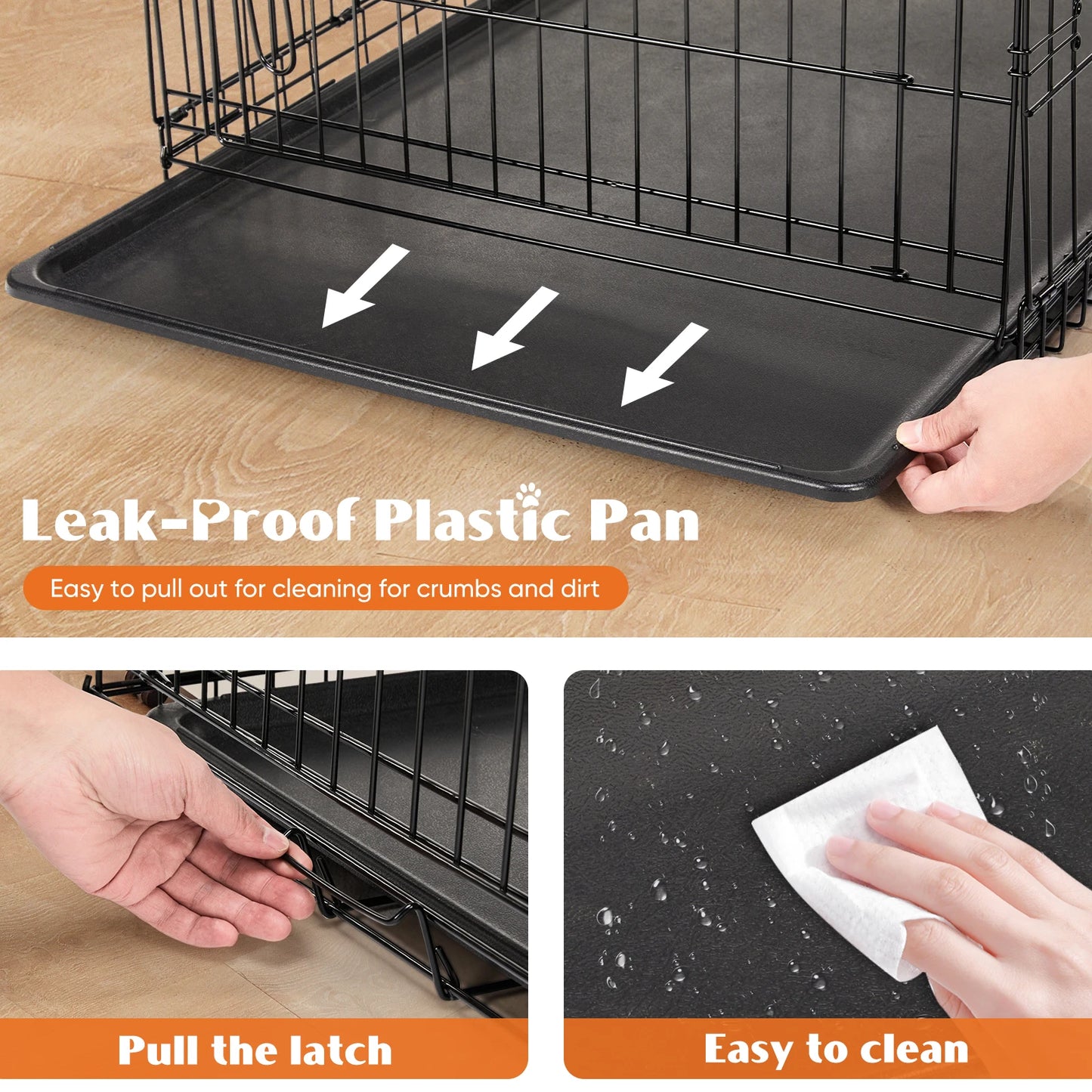 JHK Double Door Folding Metal Wire Dog Cage with Plastic Leak-Proof Pan Tray Extra Large Pet Kennel for Indoor Outdoor Travel