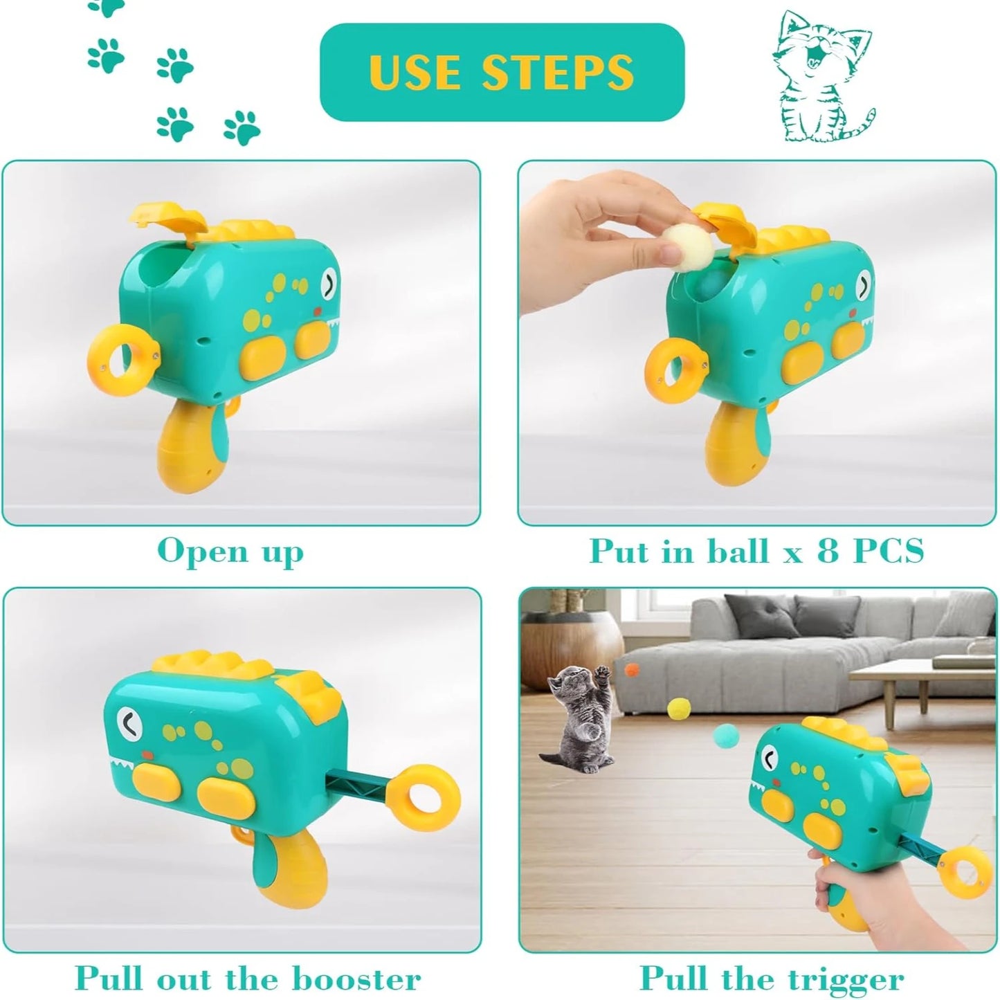 Toys Interactive for Indoor Cats  Toys  Toys for Indoor Cats   Toy  Sticky Balls Launcher for Cats Balls  Enrichment Toys1.2IN 1