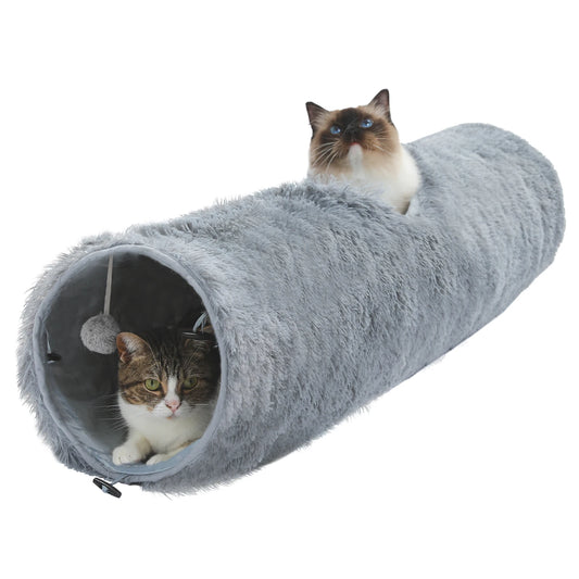 Large Cat Tunnel, 44.9 Inches Long Collapsible Cat Tube 9.8 Inches in Diameter, Collapsible Fluffy Plush Cat Toys for Indoor Cat