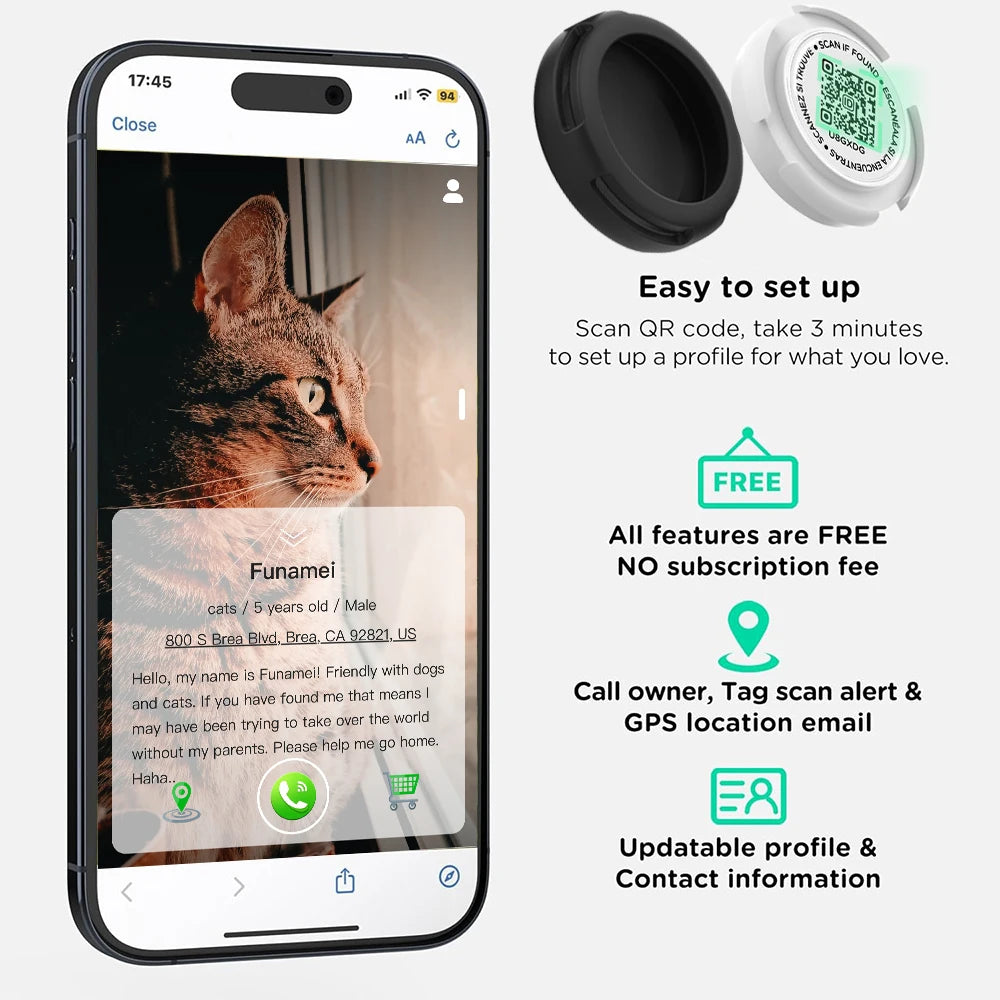 GPS Tracker Cat Collar with Airtag Case & QR ID Tag Dual Protection Reflective Kitten Collar for Cats Gatos Puppy Air Tag Cats