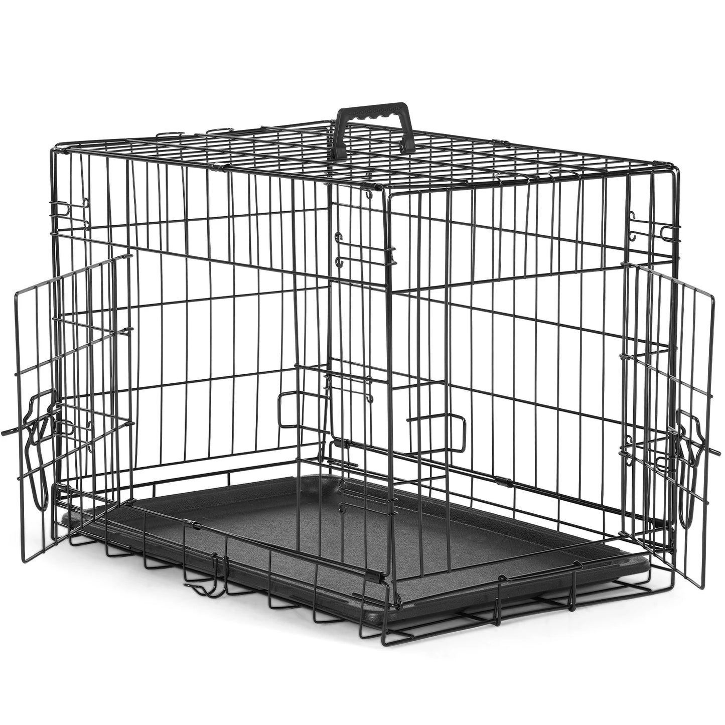 JHK Double Door Folding Metal Wire Dog Cage with Plastic Leak-Proof Pan Tray Extra Large Pet Kennel for Indoor Outdoor Travel