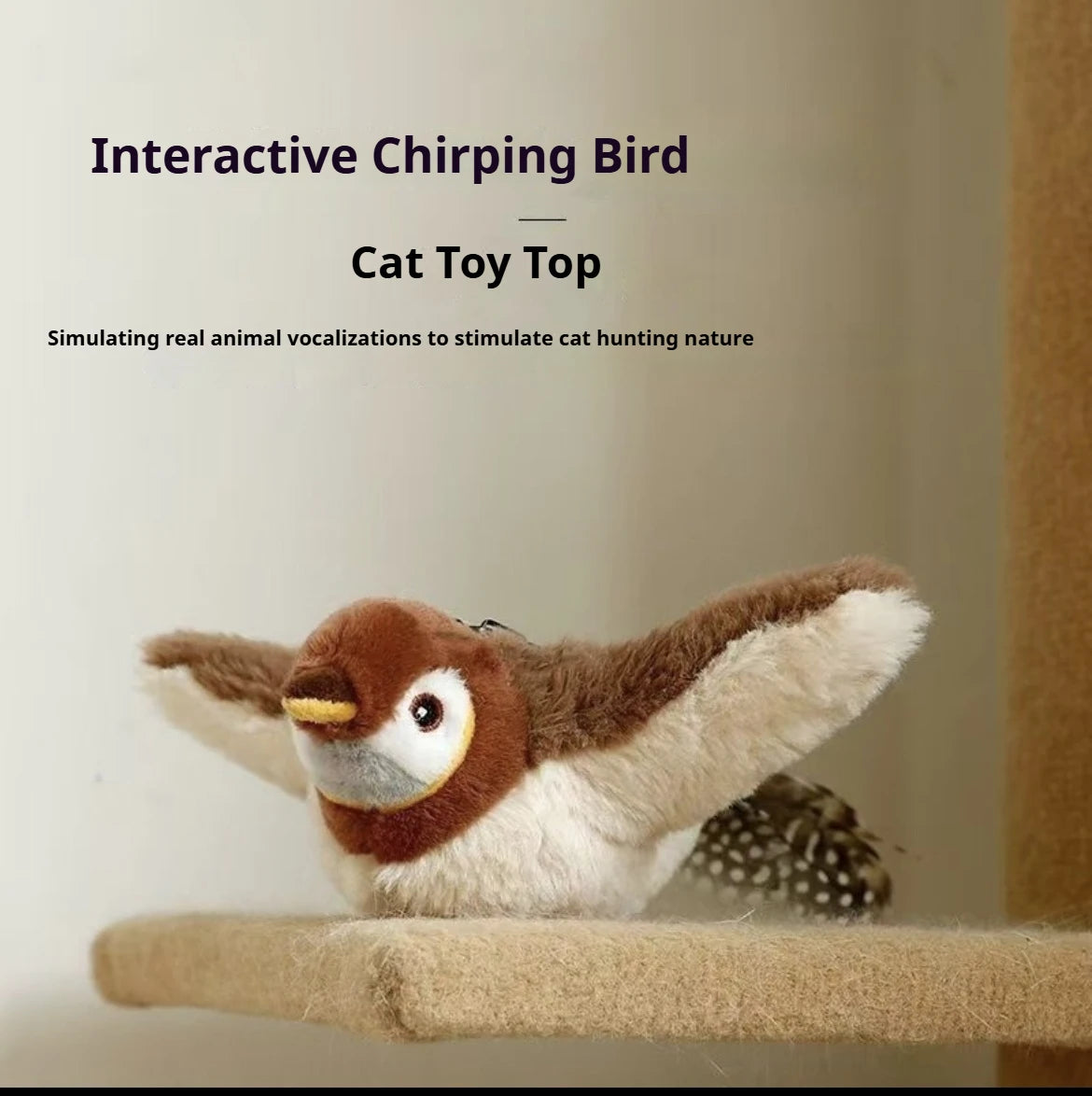 Interactive Cat Toy Chirping Bird , 2025 New Rechargeable Interactive Flapping Chirping Bird Cat Toy, Bird Catnip Toys Cat games