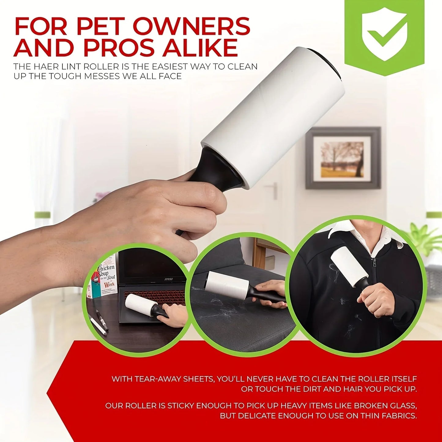 Extra-Sticky Lint Roller for Pet Hair Removal 60 Sheets/Roll,Ideal for Dog & Cat Owners,Perfect for Clothes & Furniture Cleaning