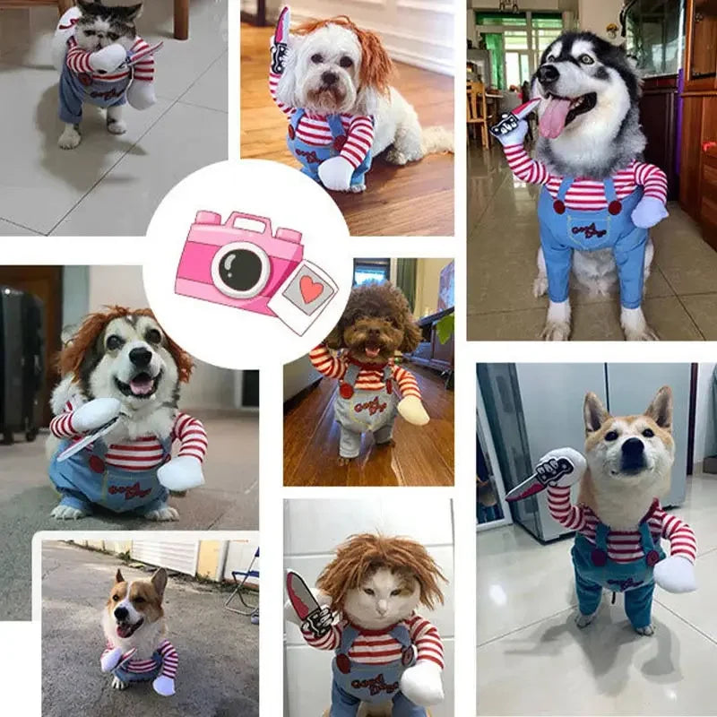 Dog Cat Clothes Funny Pet Costume Adjustable Deadly Doll Cosplay Party Sets Dog Stuff Outfits Novelty Clothing Fancy Easter