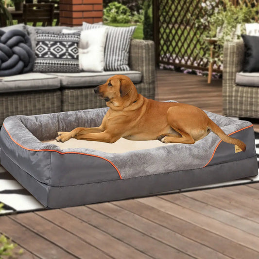 Dog Bed Super Soft Orthopedic Foam Pet Bed Sleeping Mat with Cotton-padded Bolster and Removable Cover