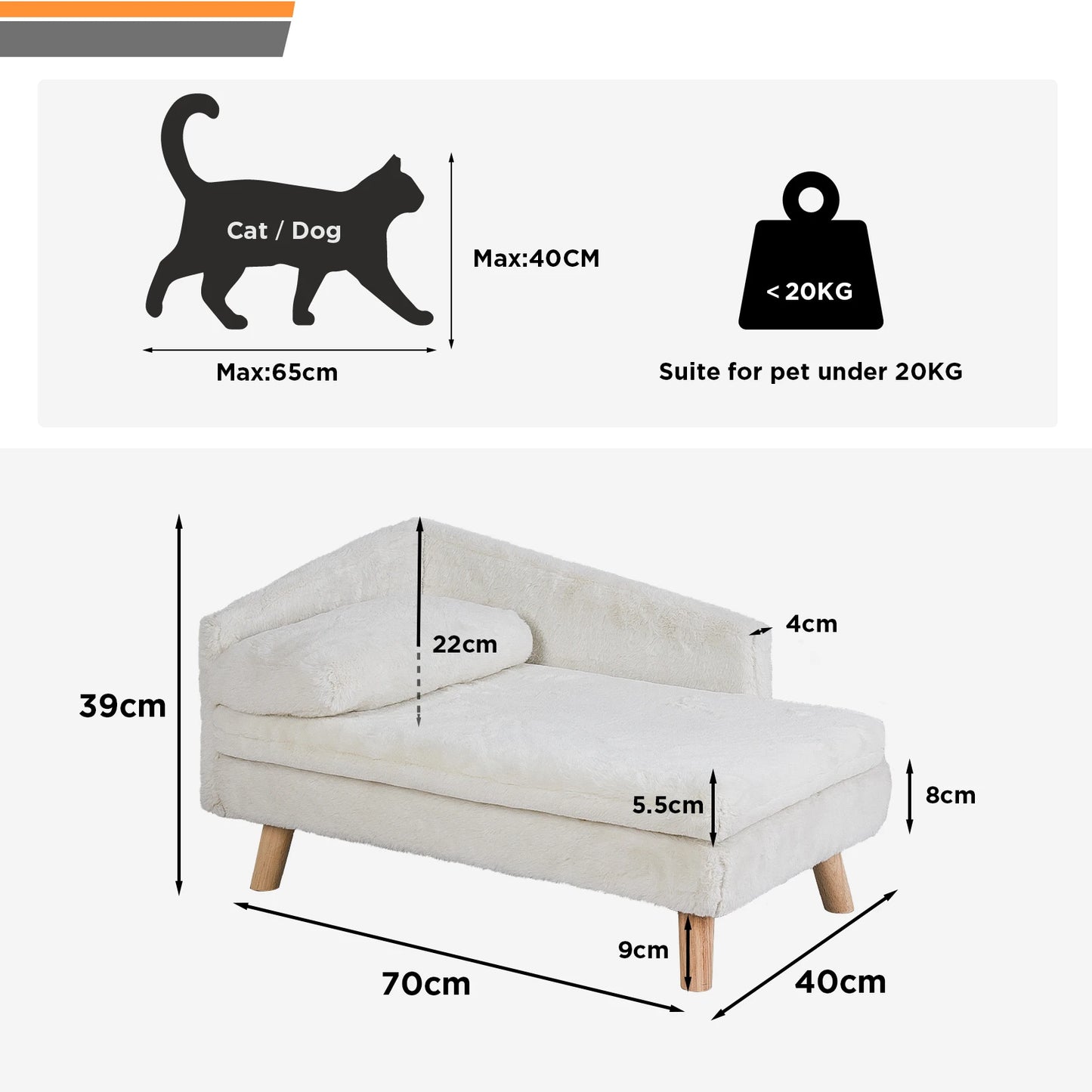 Elevated Pet Bed Solid Wood Leg Dog Cat Sofa for Indoor  L Shape Plush Couch Lounge with Soft Cushion