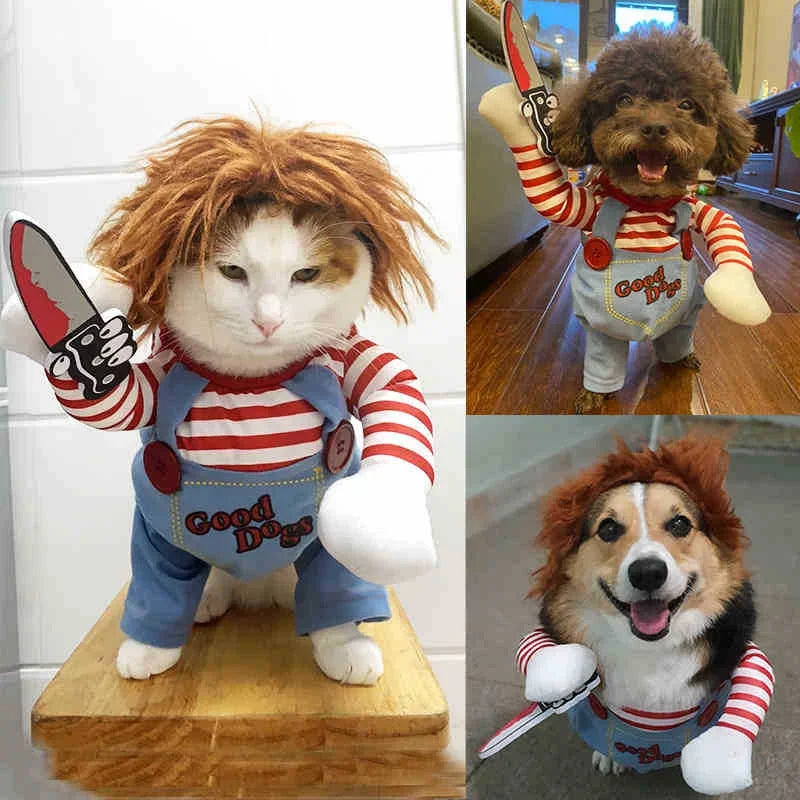 Dog Cat Clothes Funny Pet Costume Adjustable Deadly Doll Cosplay Party Sets Dog Stuff Outfits Novelty Clothing Fancy Easter