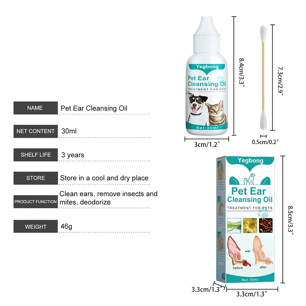 30ml Dog Ear Cleaning Remove Mites Dog Ear Medicine Keep Canals Clean Cat Ear Deodorant Oil Anti-ticks for Pet Cleaning Supplies